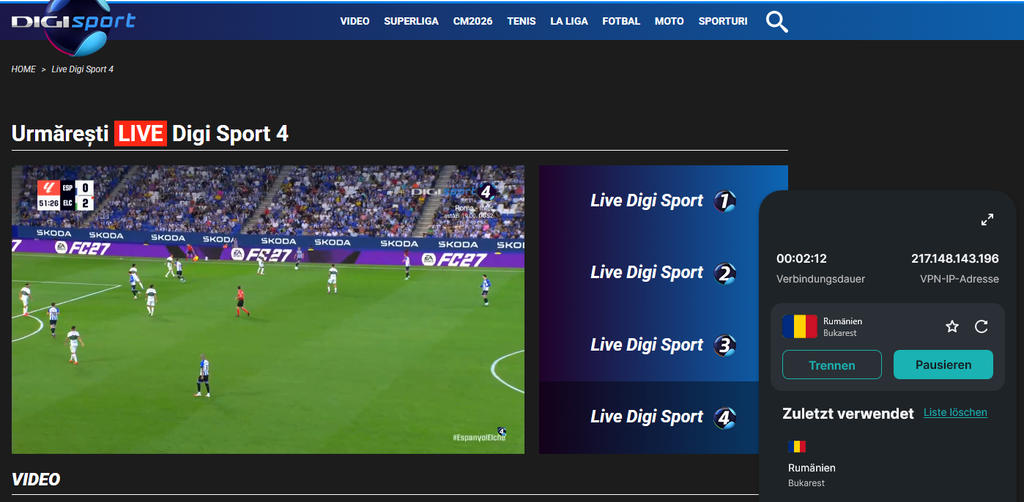 Digi Sport mit VPN