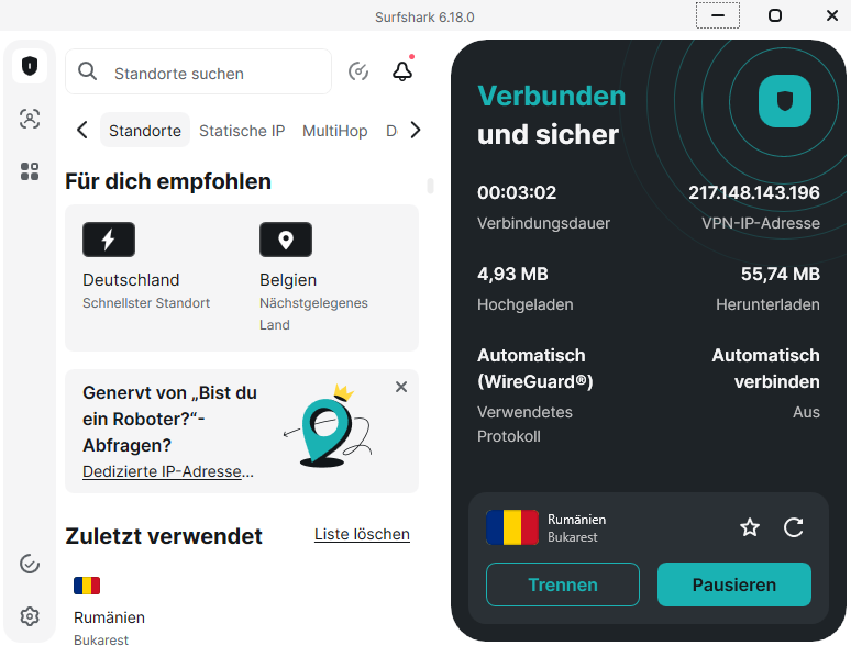 VPN Verbindung Rumänien